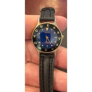 Women's 25mm Gold Tone Guess Watch, 1993,  Black Bezel